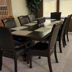 Solid Wood DINING TABLE ABD LEATHER CHAIR