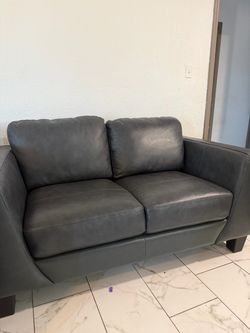 Gray Leather Loveseat