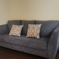 Blue Suede Sofa W Decor Pillows
