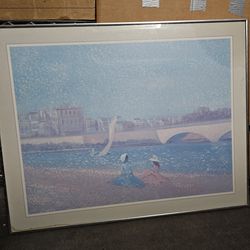 Framed picture of "The Channel of Gravelines, Petit Fort Philippe" (1890) by the French Post-Impressionist artist Georges Seurat-$150