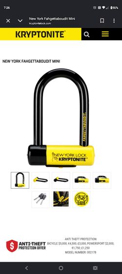 Kryptonite New York New U - BIKE LOCK- Theft Proof!! USED