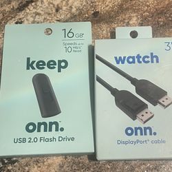 Onn 3 Ft Display Port Cable & usb2.0 Flash drive| High-Quality Performance  New)