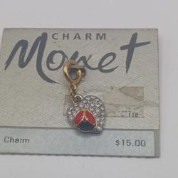 Vintage Monet Goldtone Rhinestone Heart and Ladybug Charm
