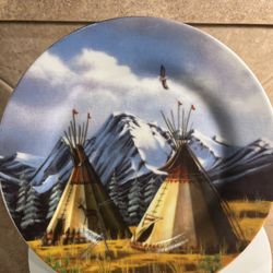 Vintage Plate of Native American Outdoor Winter Scenery Decorative Plate
