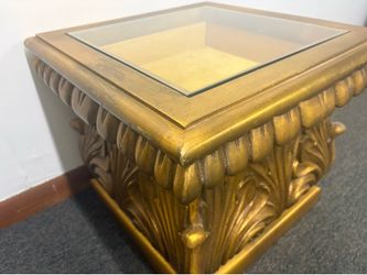 Gold Hollywood Regency Accent Table w/ Glass Top
