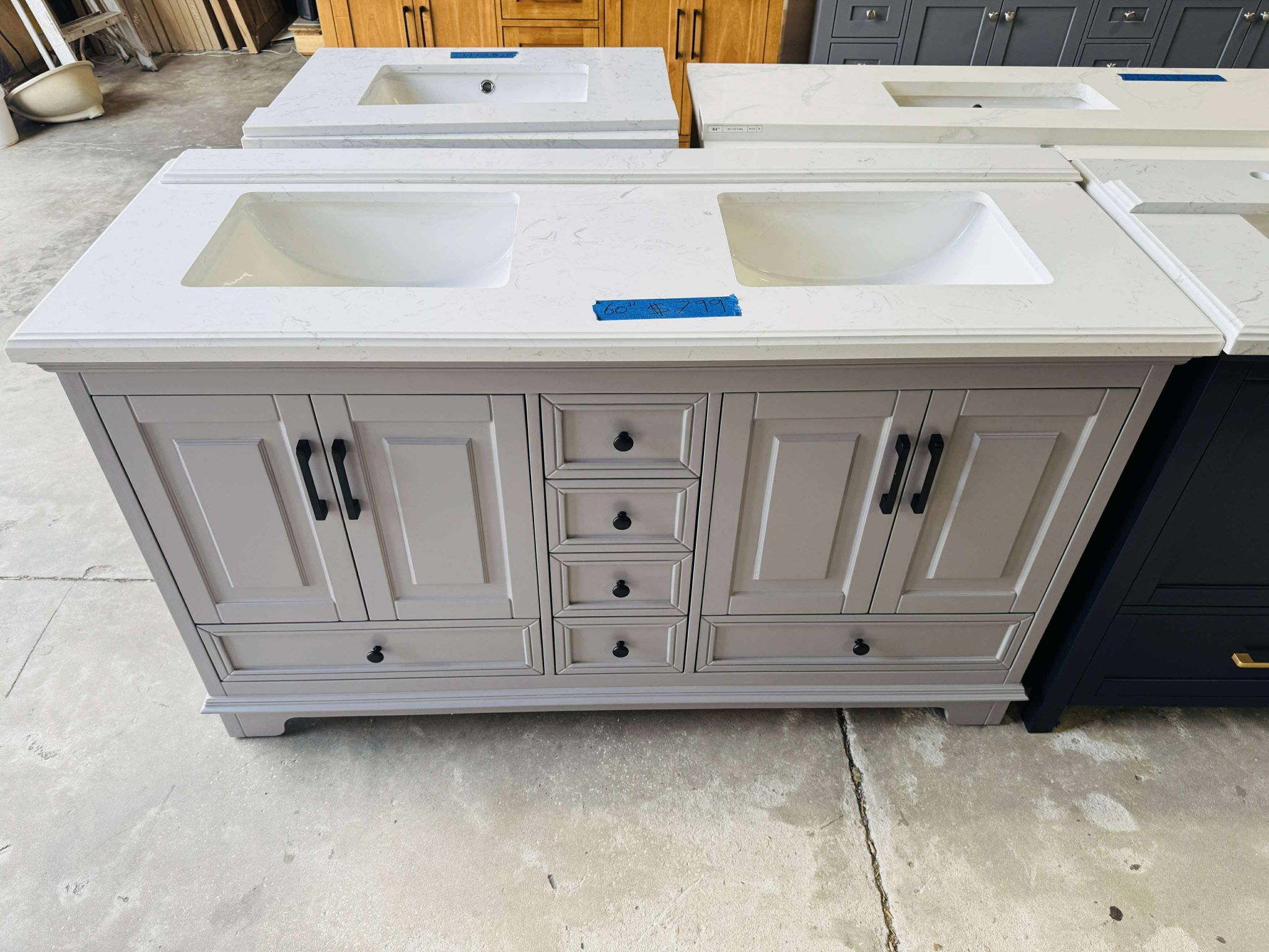 60 in. W x 22 in. D Single Sink Bath Vanity in Gray with White Top $799