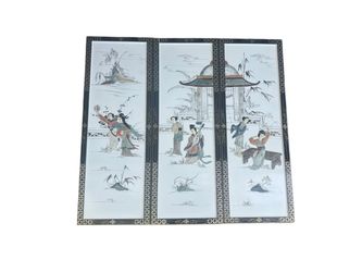 3 Vintage Oriental Asian Wall Art Panels 12" × 36"