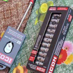 ICON G2 1/4 in. Drive, 12-1/2 in. Extra-Long Ratchet with Comfort Grip and  1/4 in  metric professional universal joint Shallow Socket Set 11-pcs