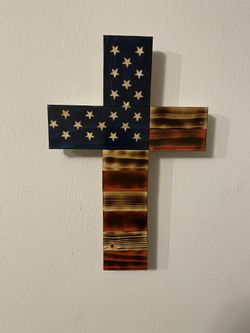 Rustic Wood American Flag Cross