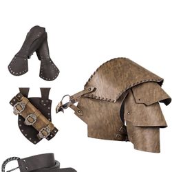 4pcs Medieval Armor Set, Pauldron Shoulder Armor, Sword Frog, Renaissance Belt, Leather Bracers for LARP, Ren Faire