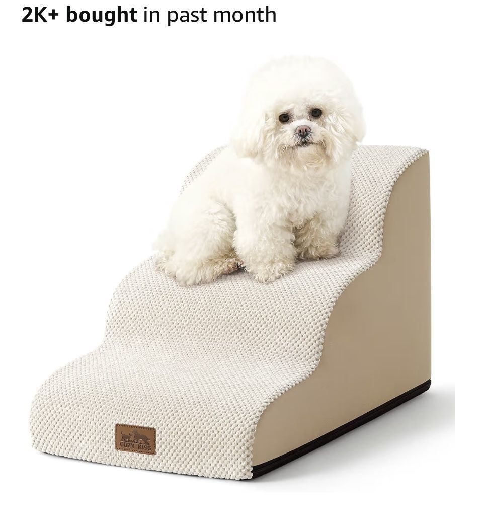 Dog Stairs for Small Dogs 15.7" H, Curved Dog Step for Puppy, Older Cat, Medium Pet Ramp for Sofa, Couch or Chair, Ladder with High Density Foam, 15.7