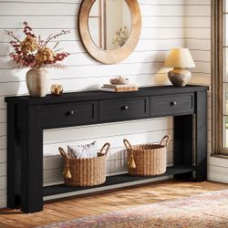 70.9-Inch Console Table with 3 Drawers and Open Storage Shelf, Extra Long Narrow Entryway Sofa Tables for Hallway Foyer Entrance, Brown