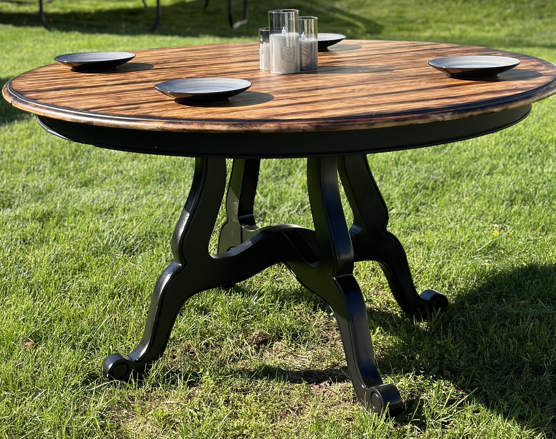 Burned Wood Round Dining Table Refinished- Read Description 