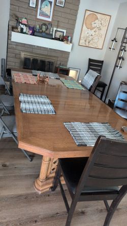 Large Wood Dining Table with Pedestal Base