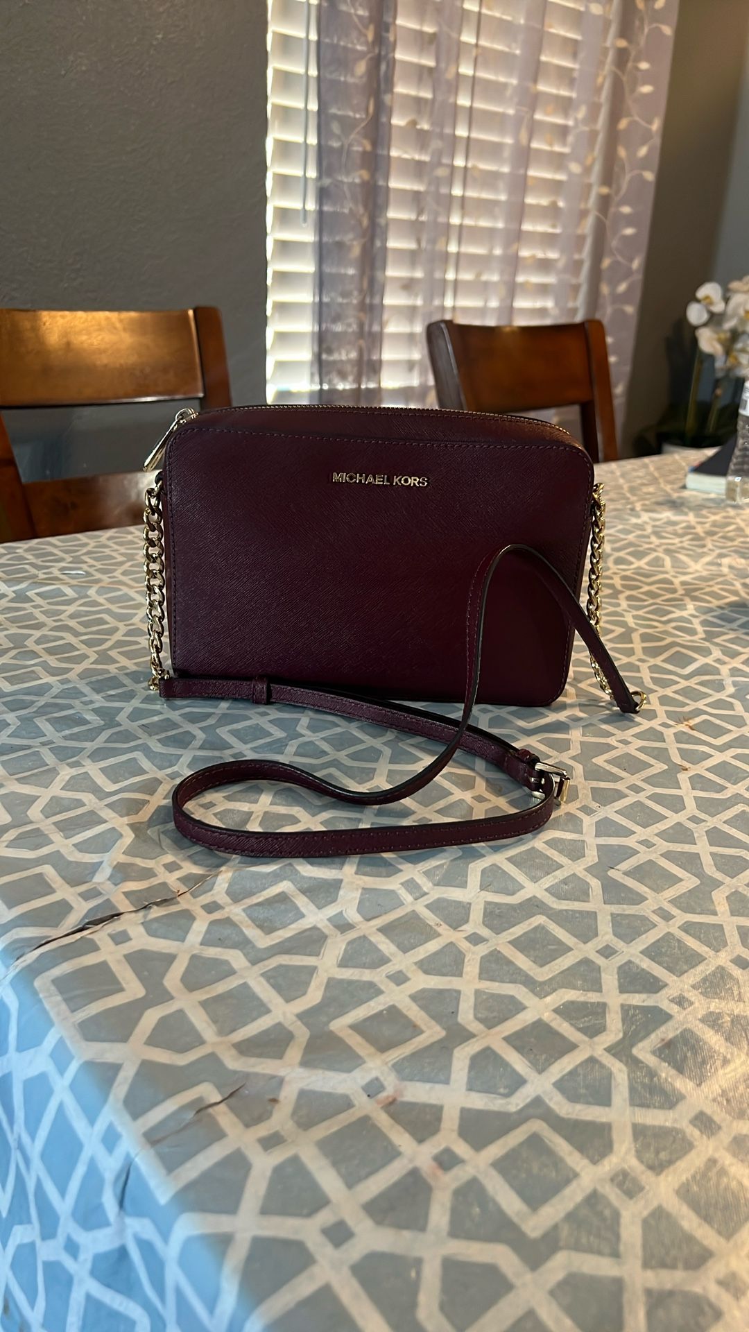  Michael Kors Jet Set Leather Crossbody Satchel Oxblood 