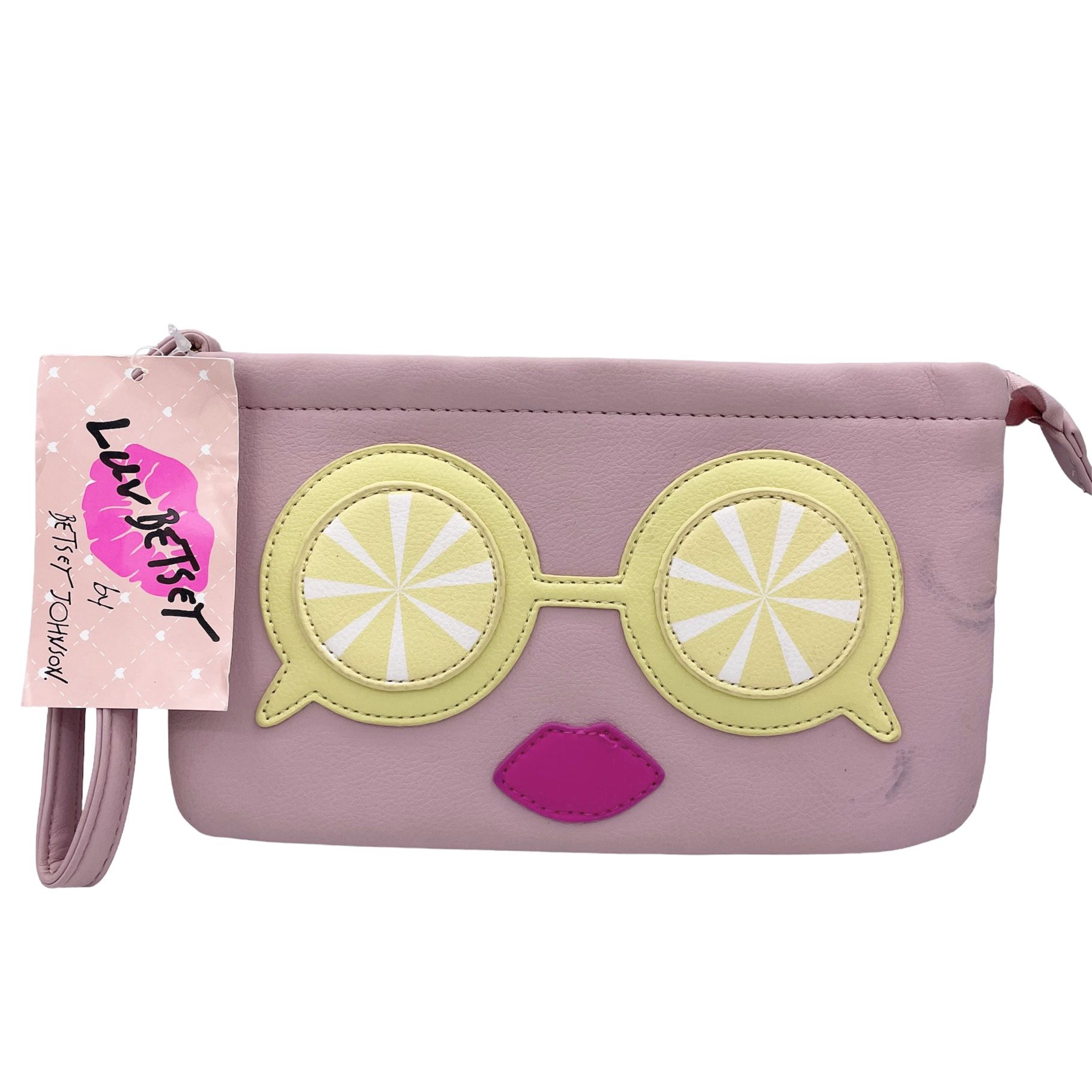 NWT BETSEY JOHNSON wristlet handbag lemon sunglasses pink lips