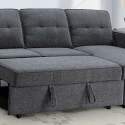 Grey Reversible Sleeper Sectional with Storage Chaise (New in Boxes)