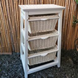 Wood Tower Wicker Drawers 