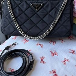 Prada Bandoliera Tessuto Nylon Quilted Chain Crossbody Bag