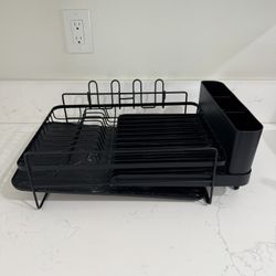 Black Dish Drying Rack with Drainboard & Cup holder