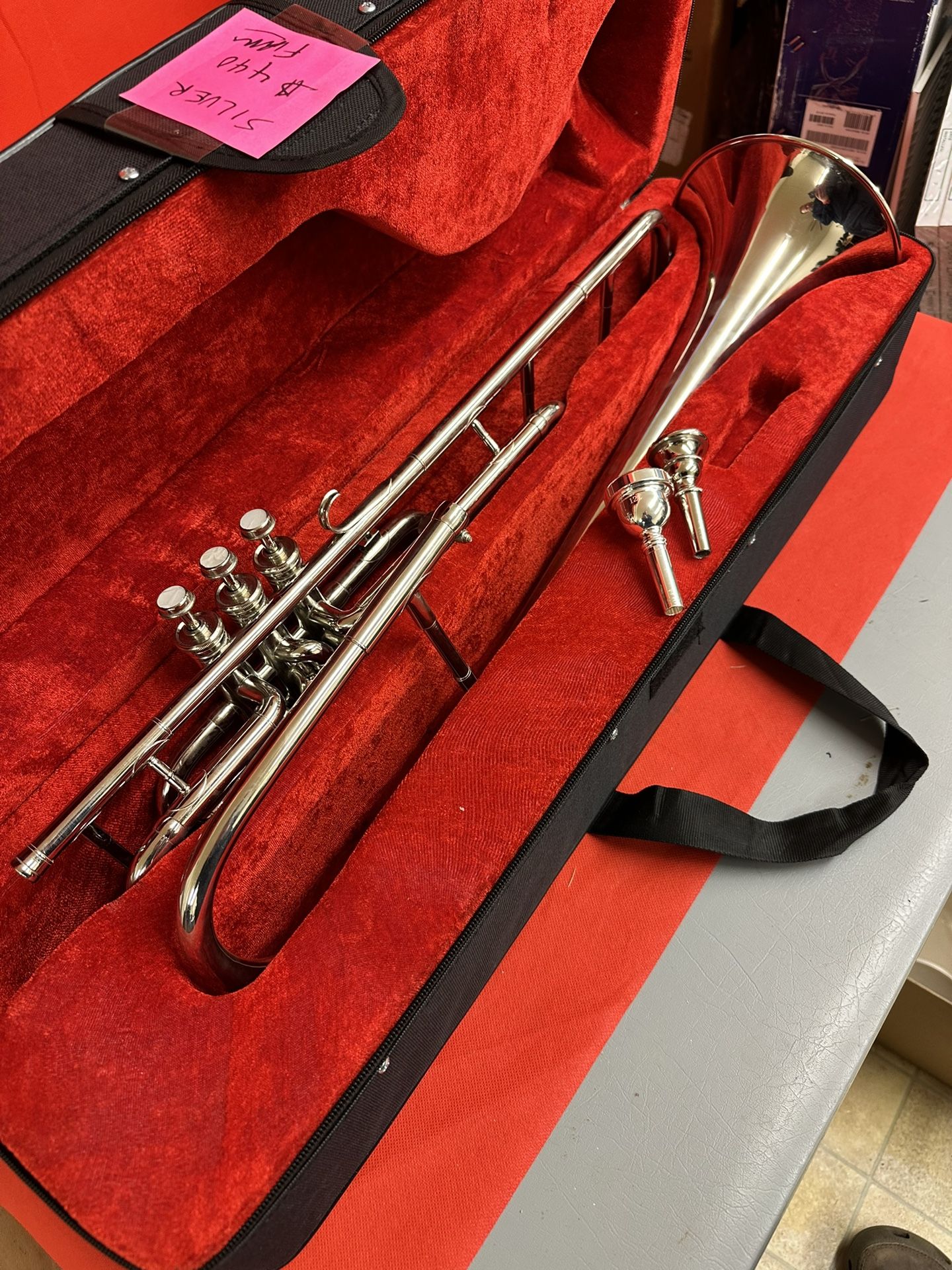 Silver Valve Trombone with Large and Small Mouthpieces Excellent Condition $440 Firm