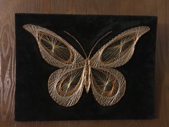 Butterfly handmade wiring gold and silver on a silk frame