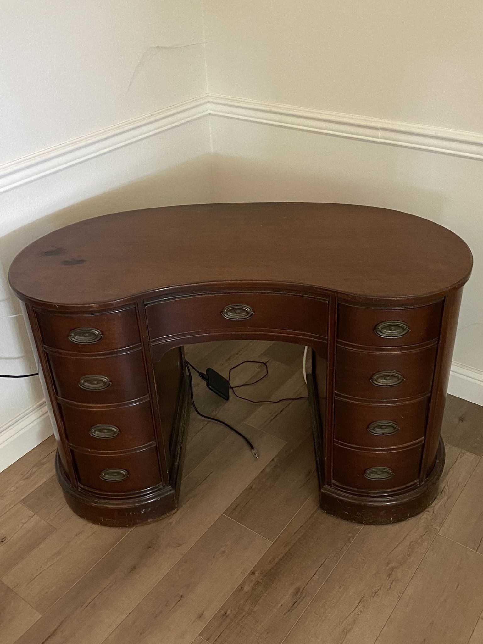 Antique Mahogany Wood Kidney Shaped Desk