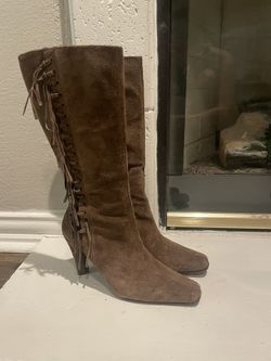 Womens Chestnut Brown Fringe Faux Suede Boots