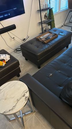 Black Couch With Two Ottomans