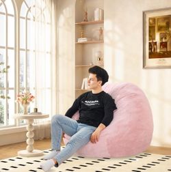 New Pink NicBex Faux Fur Bean Bag Chair for Adults,Lazy Sofa Chair Can Be Converted Into a Floor Bed,Machine Washable Lounge Chair for Living Room