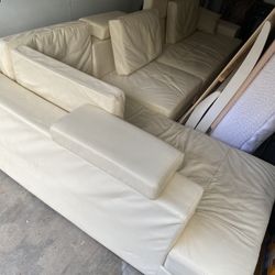 White Leather Sectional , Used 