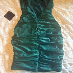 Lulu dark green Ruched Lace-Up Bodycon Mini Dress