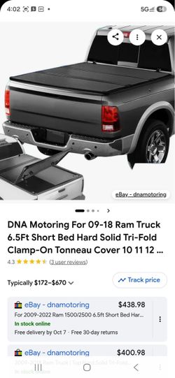 DNA Motoring For 09-18 Ram Truck 6.5Ft Short Bed Hard Solid Tri-Fold Clamp-On Tonneau Cover 10 11 12