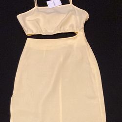 Women’s Linen Blend Cut Out Yellow Side Slit Sleeveless Dress Size Small Beach