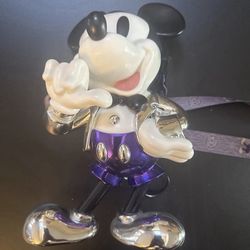 Disney Parks Mickey Mouse Bottle Purple Silver with Straw and Lanyard