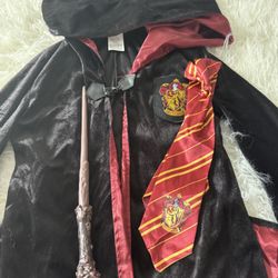 Harry Potter Robe and Neck Tie and Wand Halloween Costume Kids Large Size 10-12