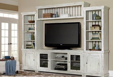 Progressive Furniture Willow Complete Entertainment Wall Unit White, 118" W × 16" D × 90" H