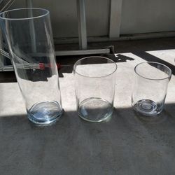 lot of three Giant cylinder glass candle holders