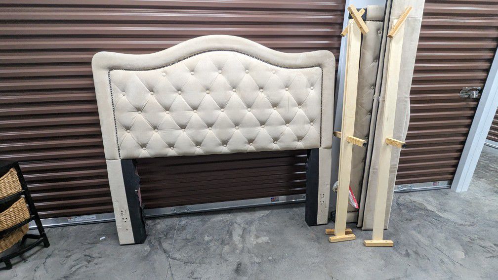 Queen Taupe Tufted Headboard Footboard Frame