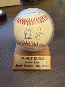 Nolan Ryan, Sandy Koufax & Bob Feller Signed Baseball - "No-Hit Kings"