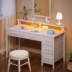 Computer Desk w/ Monitor Shelf, RGB LED Lights, USB Ports & Drawers  Monitor Shelf: The monitor shelf is 5.2 inches high and easy to detach, improving