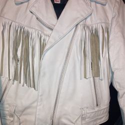 Vintage White Fringe Leather Jacket
