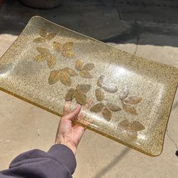 Vintage Antique Lucite Glitter Leaf Tray Set