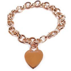 . 925 Silver Tiffany&Co Rose Gold Pated Heart Bracelet 