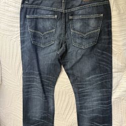 BKE Vintage Welder Jeans Mens 32x32 Dark Wash Straight Buckle Denim