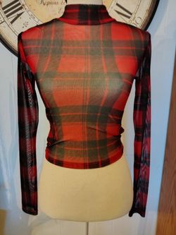 Streetwear Society Sheer Red Plaid Mesh Top | Small | Y2K