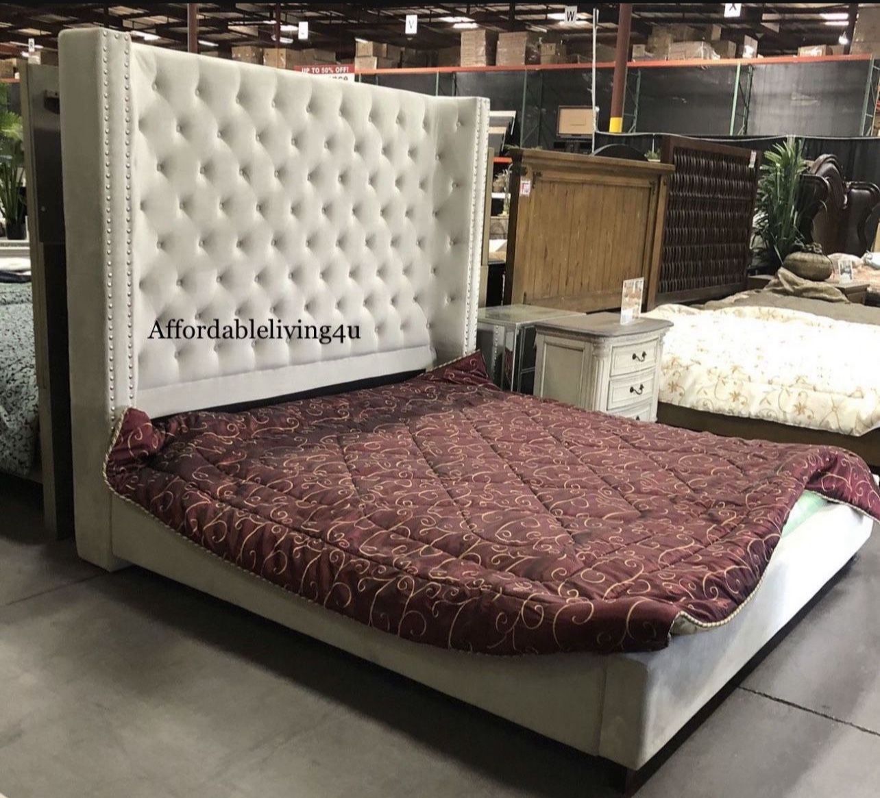 Cal King Ivory Velvet Bed Frame Brand New In Box