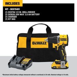 DEWALT
ATOMIC 20-Volt Lithium-Ion Cordless Compact 1/2 in. Drill/Driver Kit with 2.0Ah