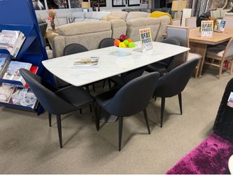 Marble Stone Top Dining Table with 6 Black Chairs 🎉😍💙