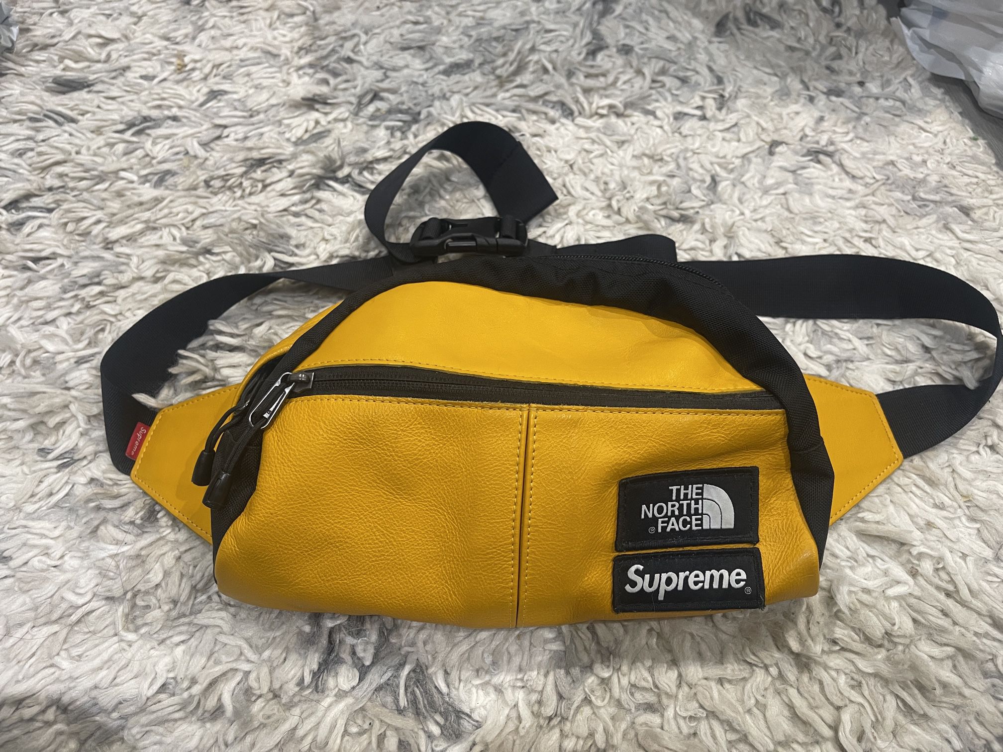 FW17 Supreme TNF Leather Yellow Lumbar Pack Waist Bag